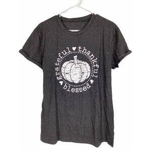 Gray Grateful Thankful Blessed Graphic T-Shirt L